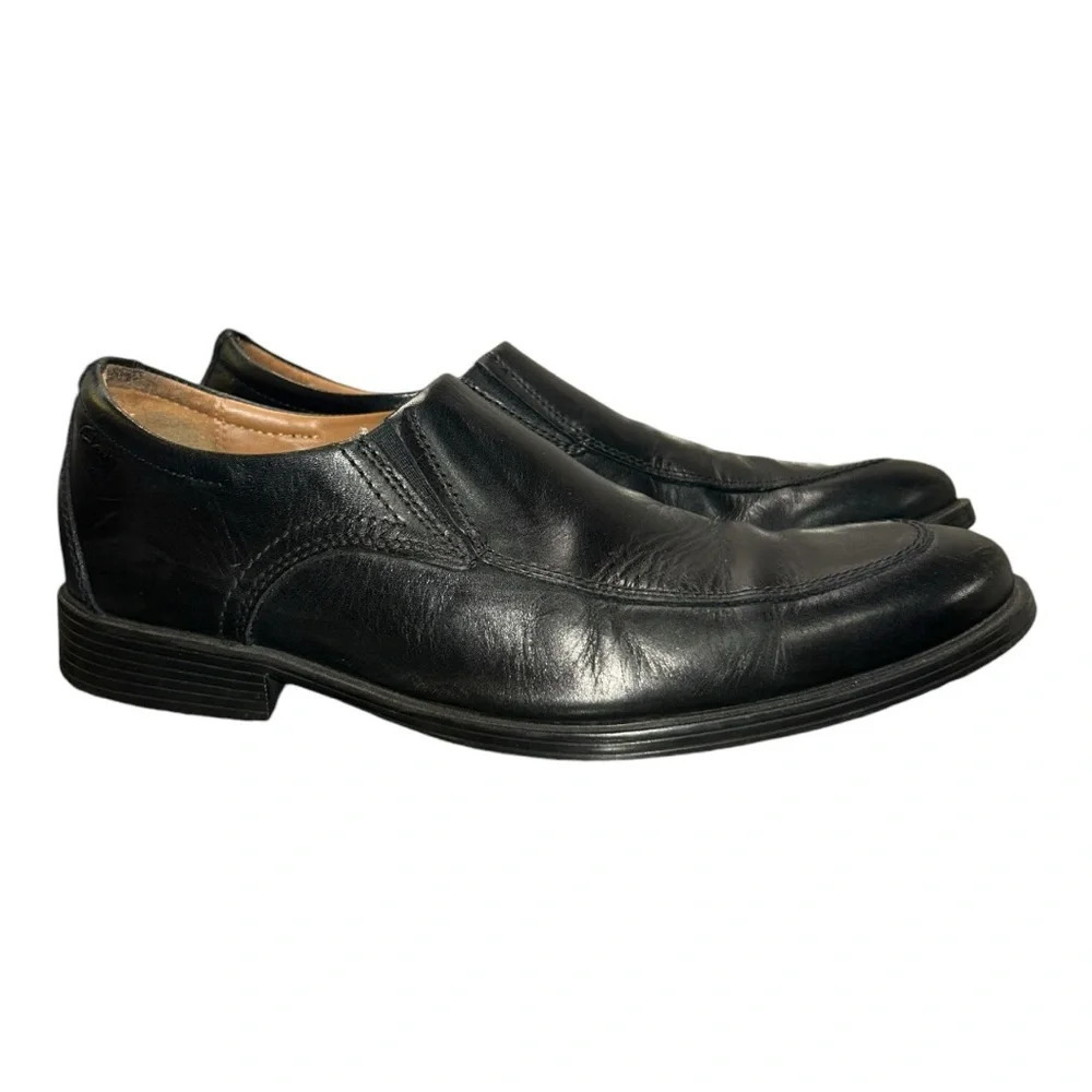 Clarks Collection Extreme Comfort Shoes Men Sz 10M Black Leather Slip On Loafers - Picture 6 of 8